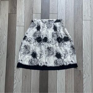 St. John Black and White Floral A-Line Skirt